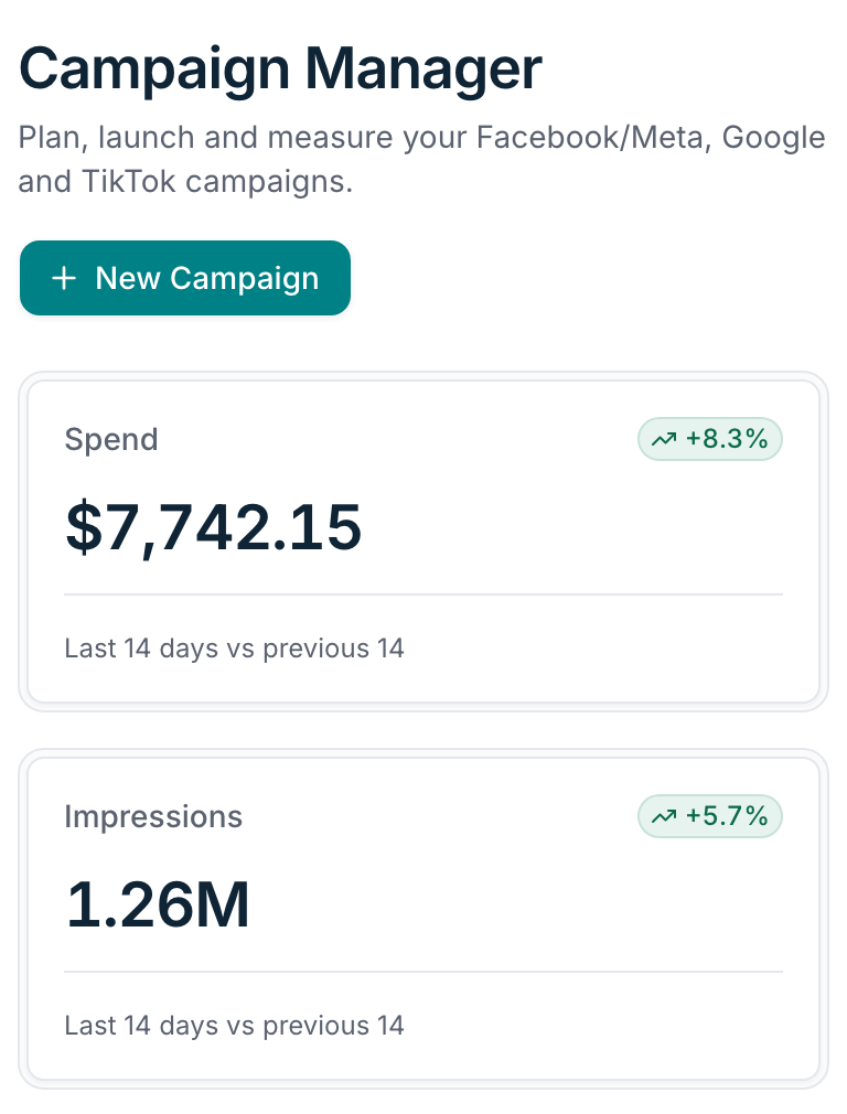 SELLESS Campaign Manager showing spend and impressions